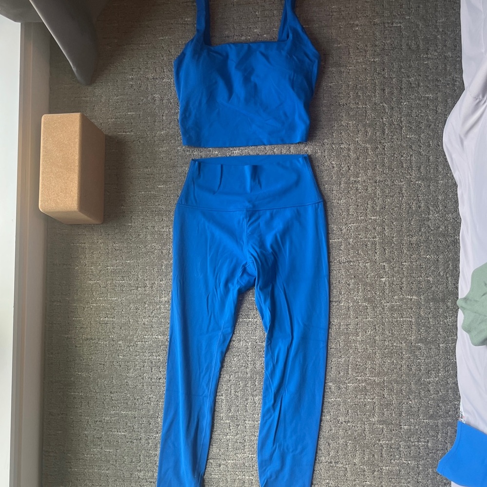 Set of 3 CRZ YOGA Blue High-Waist Leggings and 1 Square-Neck Crop Tank - Picture 2 of 3